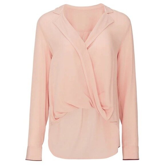 rag & bone Dean Drape Front Blouse Shirt S Dusty Rose Twist Faux Wrap - Picture 2 of 13
